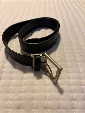 OOBE Classic Black Leather men’s Belt with Silver Buckle